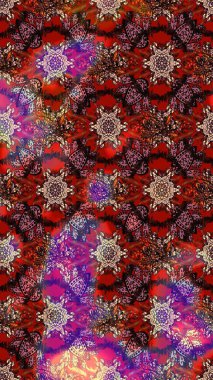 Kabile sanatı boho baskısı, klasik çiçek arkaplanı. Arkaplan dokusu, duvar kağıdı, kahverengi ve kırmızı renkli çiçek teması. Soyut etnik raster çizim kalıbı.