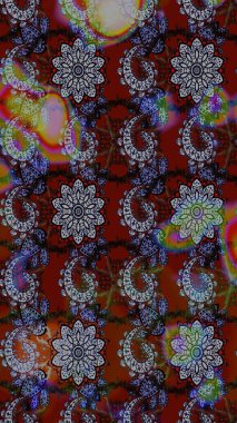 Raster Çiçek İllüstrasyonu güzel tekstil. Gri ve kırmızı renkte etnik çiçeklerle süslenmiş zarif bir eskiz..