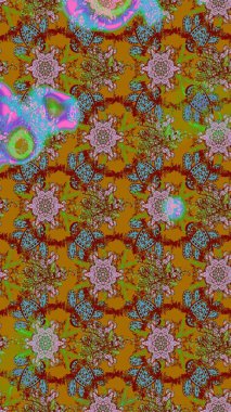 Düz Çiçek Elementleri Tasarımı. Renkli Yaz Temalı eskiz kalıbı. Kahverengi ve kırmızı renkte çiçekler. Raster illüstrasyonunda çiçek deseni çizimi.