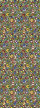 Raster illüstrasyonunda kusursuz çiçek deseni. Düz Çiçek Elementleri Tasarımı. Renkli Bahar Temalı Kusursuz Arkaplan. Yeşil renkte çiçekler.