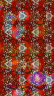 Suluboya elle çizilmiş çiçek desenli eskiz deseni. Parlak renkli fantezi çiçekleri, yapraklar, kahverengi ve kırmızı renkli tomurcuklar kahverengi ve kırmızı.