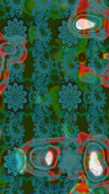 Renkli Yaz Temalı eskiz kalıbı. Raster Illustrasyon 'daki Çiçek Deseni' nin son moda çizimi. Düz Çiçek Elementleri Tasarımı. Güzel kumaş deseni.