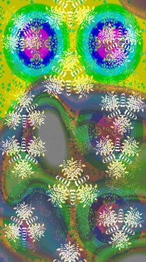 Sevimli çiçek raster deseni. Düz Çiçek Elementleri Tasarımı. Yeşil renkli çiçekler. Renkli Bahar Teması çizim şablonu.