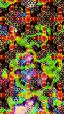 Yeşil renklerde. Raster illüstrasyonu. Çiçekli güzel suluboya desen.