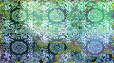 Duvar kâğıdı barok, İspanyol kumaşı. Çiçek deseni. Şık bir grafik desen. Kusursuz raster arka plan. Mavi ve yeşil renklerdeki altın elementler.