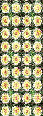 Sevimli çiçek raster deseni. Renkli Bahar Teması eskiz kalıbı. Yeşil ve sarı renkli çiçekler. Düz Çiçek Elementleri Tasarımı.