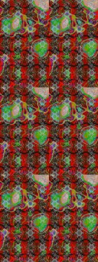 Suluboya elle çizilmiş çiçek desenli eskiz deseni. Parlak renkli fantezi çiçekleri, yapraklar, kırmızı ve kahverengi renkli tomurcuklar, kırmızı ve kahverengi.