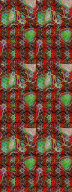 Suluboya elle çizilmiş çiçek desenli eskiz deseni. Parlak renkli fantezi çiçekleri, yapraklar, kırmızı ve kahverengi renkli tomurcuklar, kırmızı ve kahverengi.