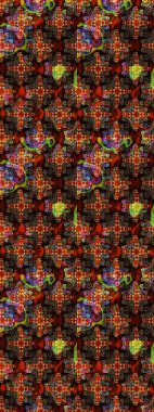 Kahverengi ve siyah üzerine çiçekler. Raster hisseleri. Suluboya, elle çizilmiş. Taslak arkaplan deseni.