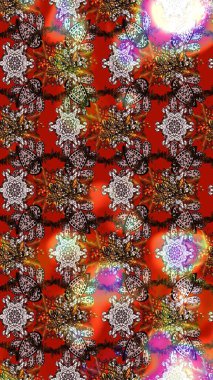 Eskiz arkaplan modeli. Yapraklı çiçekler ve kahverengi ve kırmızı renklerde papatya çiçekleri. Raster - stok.