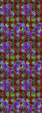 Raster illüstrasyonu. 3D çiçekler, eskiz. Mavi ve kırmızı renklerde.