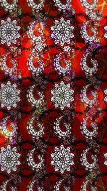 Düz Çiçek Elementleri Tasarımı. Raster Illustrasyon 'daki Çiçek Deseni' nin son moda çizimi. Renkli Yaz Temalı eskiz kalıbı. Güzel kumaş deseni.