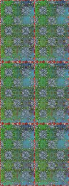 Bir sürü yeşil ve mavi soyut çiçekli tropik, pürüzsüz bir desen. Küçük çiçekteki sevimli çiçek deseni. Varyete yeşili ve mavi raster pürüzsüz çizim.