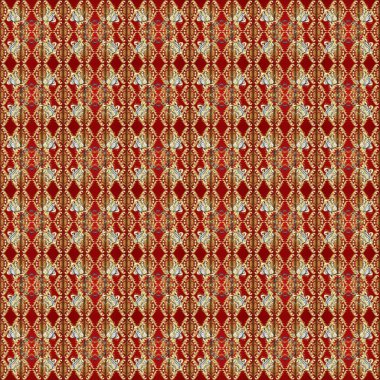 Davetiyeler, kartlar, web sayfası için Raster illüstrasyon. Doğu tarzı element. Çizgi sanatı tasarım şablonu için kusursuz sınır. Altın element kırmızı, kahverengi ve bej renklerde. Altın çizgili çiçek dekoru.