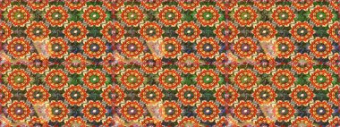 Antika altın tekrarlanabilir duvar kağıdı. Damask pürüzsüz yineleme kalıbı. Barok tarzında altın çiçekli süs. Kahverengi ve turuncu renklerde altın element.