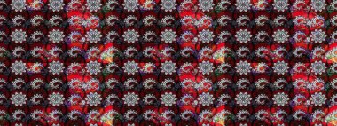 Elle boyanmış suluboya resim çizimleri, çiçekler ve bitkiler. Siyah ve kırmızı renkte çiçekler.