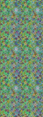 Raster çiçekleri klasik tarzda çizilmiş. Çiçekli, pürüzsüz bir desen. Yumuşak, bahar çiçekleri yeşil ve mavi renklerde. Raster illüstrasyonu.