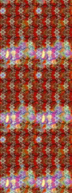 Suluboya çiçekli çiçek deseni. Raster illüstrasyonu. Kahverengi, kırmızı ve nötr renklerde Asya tekstili.