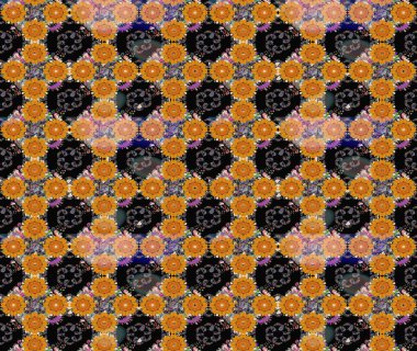 Raster illüstrasyonu. Şirin çiçekli eskiz deseni ve siyah renkli yapraklar, suluboya çiçek deseni, duvar kağıdı, kart veya kumaş için fayanslı.