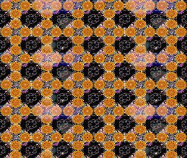 Raster illüstrasyonu. Şirin çiçekli eskiz deseni ve siyah renkli yapraklar, suluboya çiçek deseni, duvar kağıdı, kart veya kumaş için fayanslı.