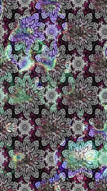 Tekstil için figür. Poster ya da kapak için arka plan. Şirin, zarif çiçekler Raster illüstrasyonu. Davetiye ve kartpostal tasarımı için dekoratif çiçek unsurları. Yapraklı çizim deseni.