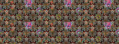 Zentangle soyut çiçekleri. Karalama çiçeği. Raster illüstrasyonu. Güzel kumaş deseni. Renkli Bahar Teması eskiz kalıbı. Düz Çiçek Elementleri Tasarımı.