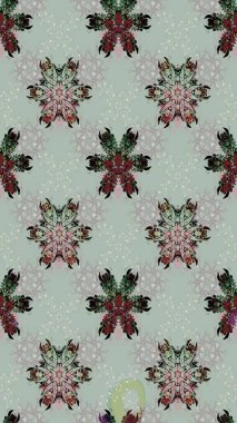 Kabile sanatı boho baskısı, klasik çiçek arkaplanı. Soyut etnik raster çizim kalıbı. Arkaplan dokusu, duvar kağıdı, gri renkli çiçek teması.