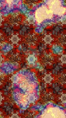 Güzel kumaş deseni. Raster suluboya deseni, narin çiçekler, kahverengi ve kırmızı çiçekler, tebrik kartı şablonu..