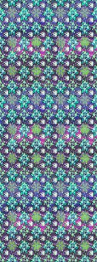 Parlak renkli çiçekleri ve mavi yaprakları olan harika bir çiçek deseni. Moda baskıları için zarif bir şablon. Modern çiçek arkaplanı. Halk stili.