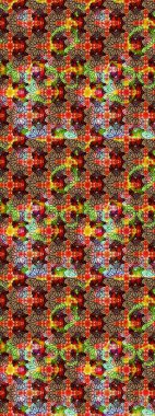 Çiçek desenli çizim. Raster illüstrasyonu. Kırmızı ve kahverengi renkli Asyalı tekstil.