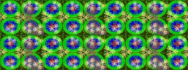 Çiçekli ipek eşarp. El çizimi çiçek unsurları olan soyut çizim raster deseni. 1950-1960 motifleri. Retro tekstil tasarım koleksiyonu. Yeşil yeşile.