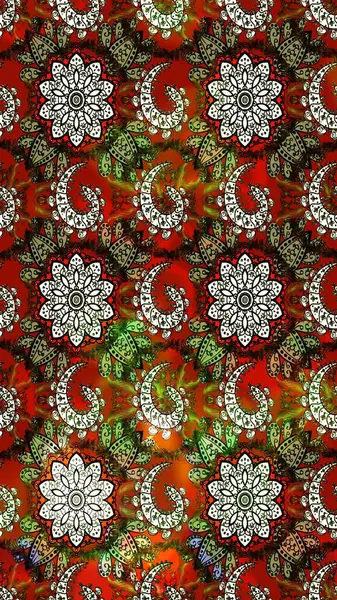 Kahverengi ve kırmızı renklerde. Kahverengi ve kırmızı renkte kahverengi ve kırmızı papatya deseni. Raster illüstrasyonu.