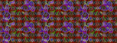 Raster illüstrasyonundaki çiçek desenli çizim. Kahverengi ve kırmızı renkte çiçekler. Renkli Bahar Teması eskiz kalıbı. Düz Çiçek Elementleri Tasarımı.