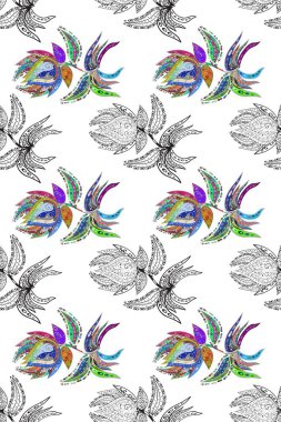 Çizim tarzı kırmızı, beyaz ve gri renkler. Şirin karalama çiçekleri olan kusursuz çiçek desenleri. El yapımı çiçek ve bitki koleksiyonu.