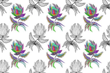 Raster çiçekli arka plan. Güzel kumaş deseni. Düz Çiçek Elementleri Tasarımı. Yazdır. Renkli Yaz Temalı Kusursuz Arkaplan. Sevimli, pürüzsüz desen.