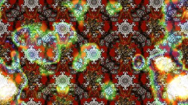 Kumaş desenli papatya çiçeği detayı. Kahverengi ve kırmızı renkte çiçekler.