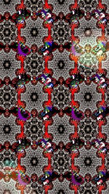 Raster illüstrasyonu. Çiçek desenli çizim. Siyah ve nötr renklerde Asyalı tekstil.