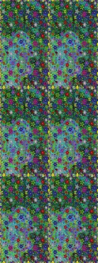 Raster illüstrasyonunda kusursuz çiçek deseni. Yeşil ve mavi renkte çiçekler.