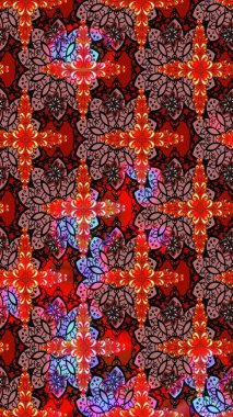 Çiçek tasarımı için inanılmaz bir kolaj cenneti tarzı. Parlak çiçekli kolaj çiçekleri kırmızı ve kahverengi. Çiçekli zambaklar eskiz arka planı.