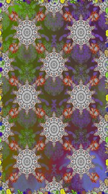 Çiçekli karalama şeklinde Raster çiçek deseni. Gri ve yeşil renkli çiçekler. Nazikçe, güzel çiçek arkaplanı..