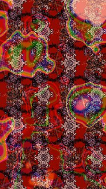 Kırmızı ve kahverengi renklerde. Raster illüstrasyonu. Çiçekli güzel suluboya desen.