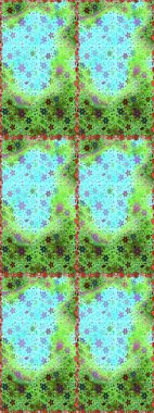 Suluboya, elle çizilmiş. Raster illüstrasyonu. Kusursuz bir arka plan modeli. Yeşil ve mavi yapraklı yabani çiçekler.