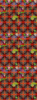 Raster illüstrasyonu. Çiçek süslemeli çizim deseni. Kırmızı ve kahverengi renkte çiçekler.