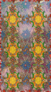 Kahverengi renkli etnik çiçeklerin olduğu zarif bir eskiz modeli. Raster Çiçek İllüstrasyonu güzel tekstil..