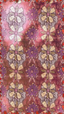 Kusursuz çiçek deseni. Kahverengi ve pembe renkli Asya tekstili. Raster illüstrasyonu.