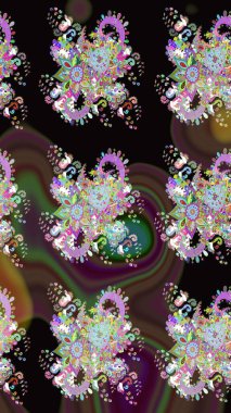 Yumuşak, bahar çiçekleri siyah renklerde. Raster illüstrasyonu. Çiçek ve yapraklı karalama şeklinde Raster çiçek deseni.