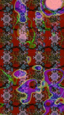 Kırmızı ve kahverengi renklerde karalamalar çizilmiş çiçek deseni. Raster illüstrasyonu.