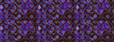 Çiçek desenli çizim. Raster illüstrasyonu. Mor ve kahverengi renkli Asya tekstili.