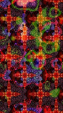 Siyah ve kahverengi renkte çiçekler. Raster illüstrasyonu. Raster illüstrasyonu. Çiçek desenli çizim. Asya tekstil tarzında.