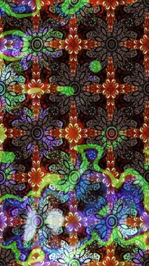 Tekstil için suluboya eskiz deseni. Şirin çiçekli, desenli, kahverengi ve siyah renkli renkli bir eskiz. El çizimi çiçek çizimi deseni (fayans)).